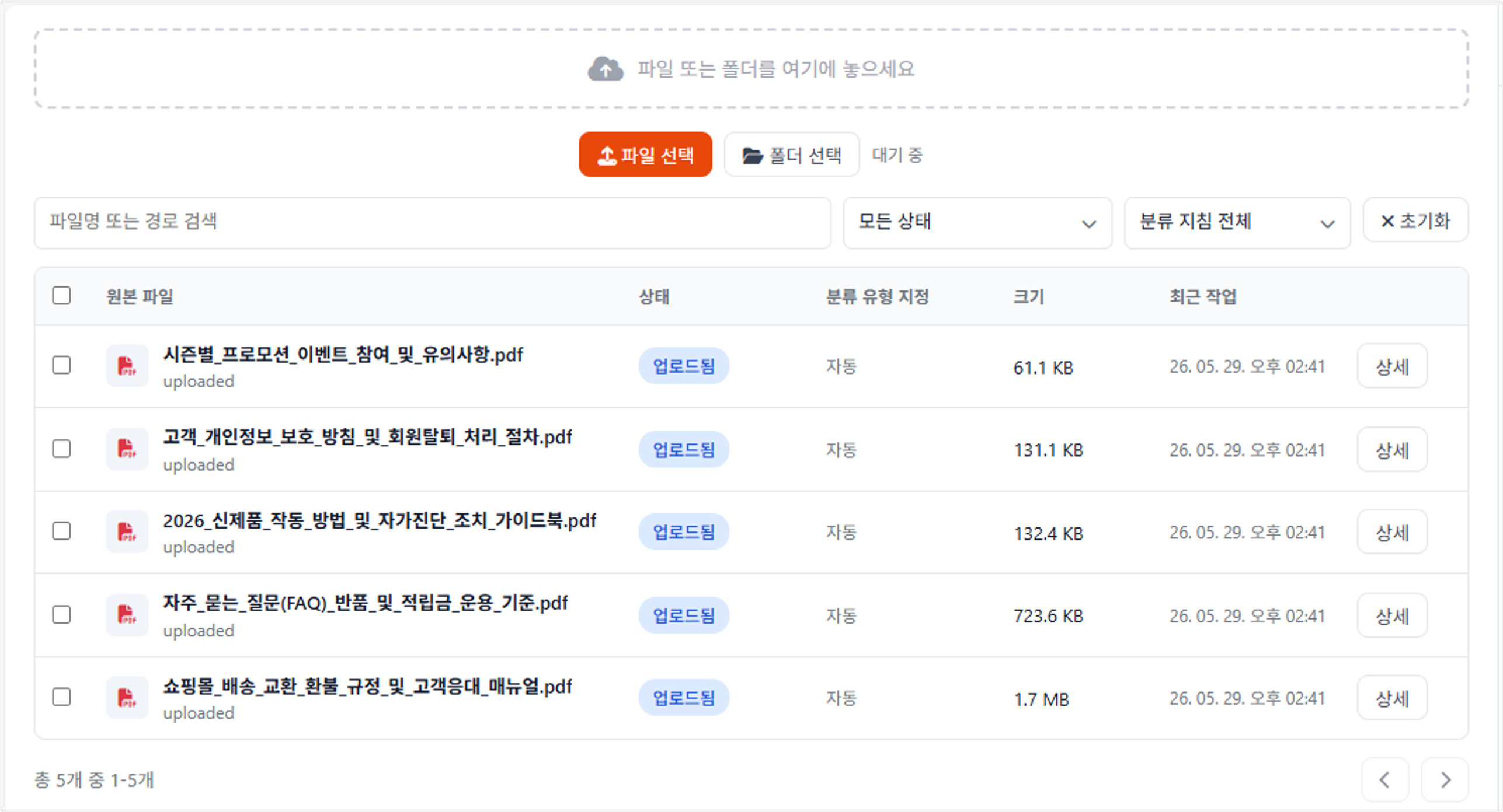 쇼핑몰 관리자페이지 예시 화면